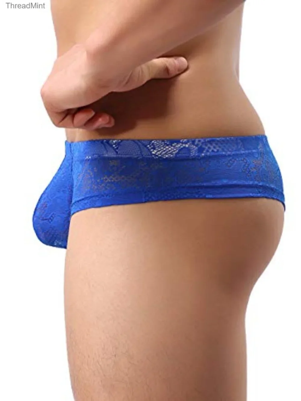 Men's Cheeky Thong Boxer Briefs Breathable Lace Panties Sexy Underwear